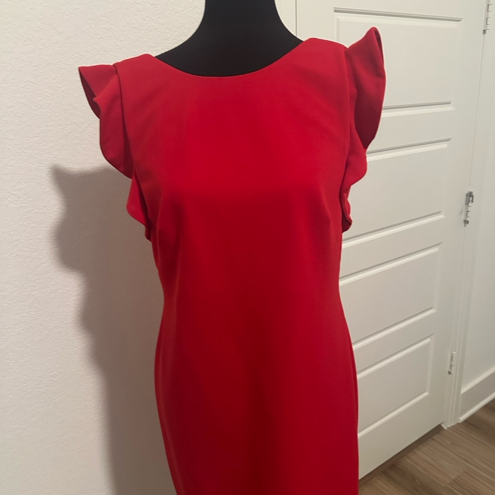 Calvin Klein Collection Red Mini Dress with Ruffle Sleeves - Picture 7 of 10